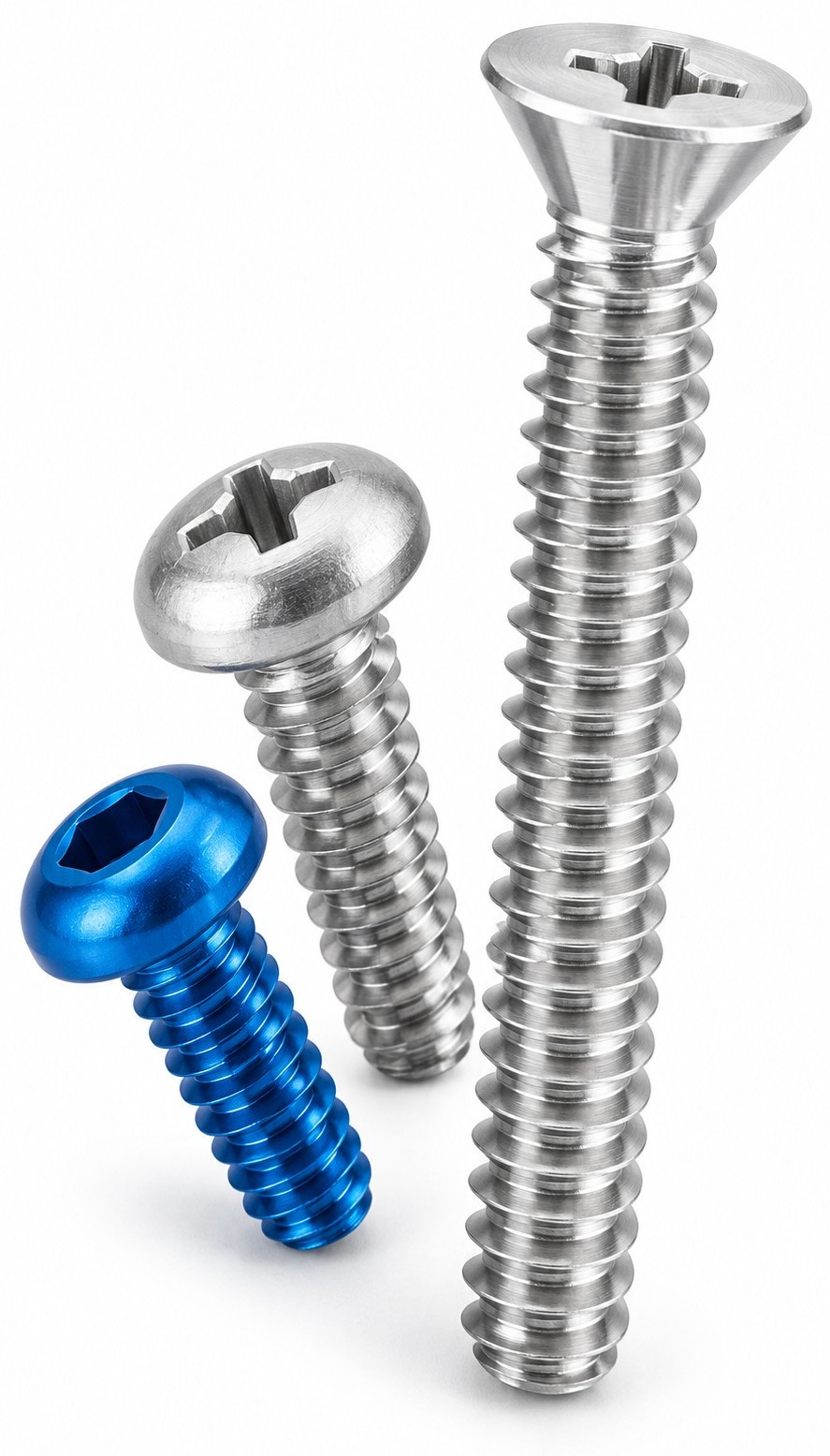 Custom aluminum screws in natural finish and anodized colours